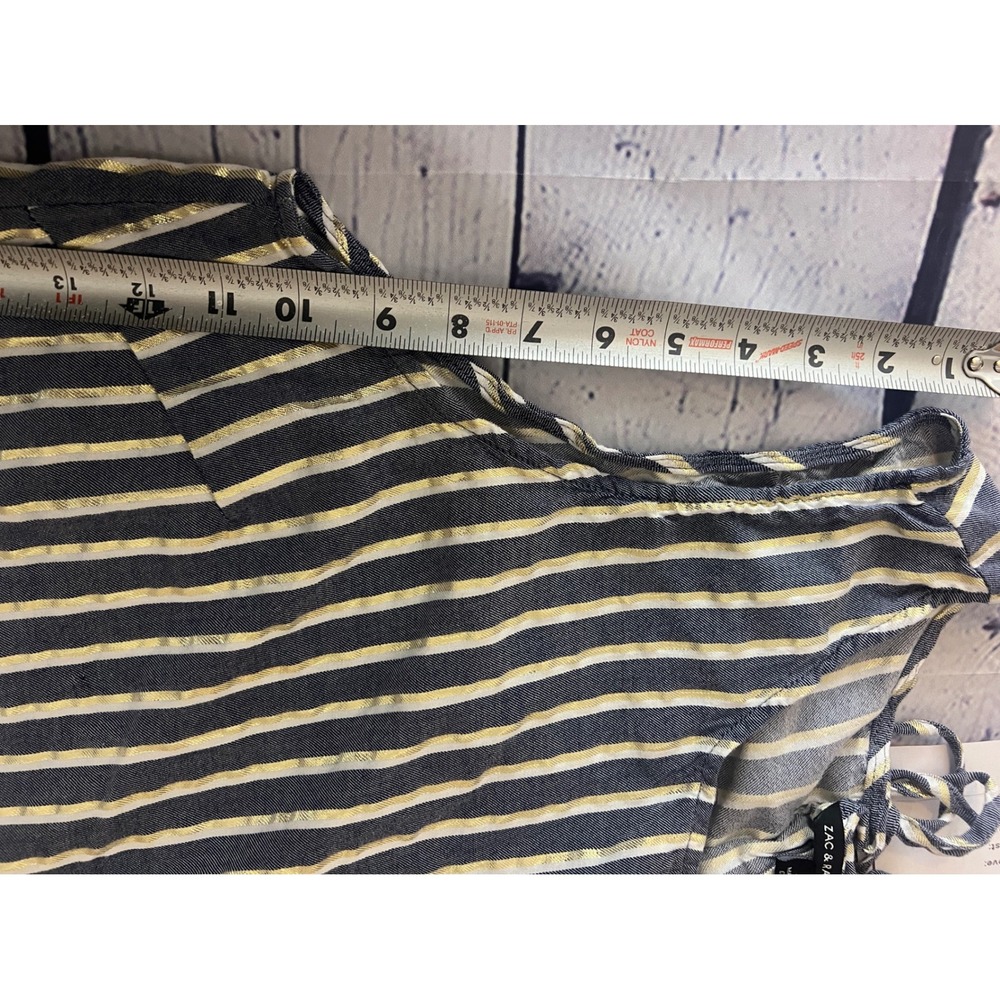 Zac & Rachel Woman Navy Gold Metallic Striped Lace Up Back Sleeveless Top 2X - Picture 8 of 13